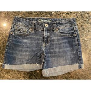 Aeropostale Cuffed Boyfriend Shorts Womens 0 Blue Wash Denim Zip Fly Button